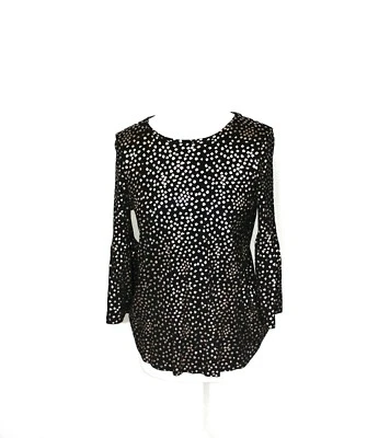 Sussan Top Size XS Black Gold Metallic Pattern 3/4 Bell Sleeves Relaxed Fit - image 1 of 4