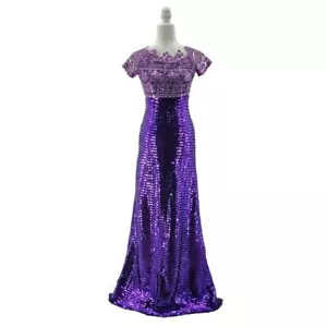 NEW Metisu Womens Medium Dress Sequin Lace Purple Maxi Evening Gown Formal Party - Picture 1 of 11