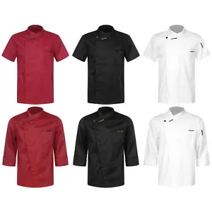 Womens Mens Chef Restaurant Tops Collar Coat Hotel Uniform Patchwork Shirt Work - Picture 1 of 59