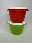 Tupperware Servalier Container 886 w/White Lid 812 Round Red Green Bowl  Storage
