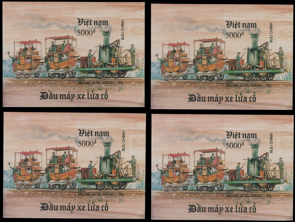 1991, VIETNAM, TRAINS-LOCOMOTIVES, 4 IMPERF SOUVENIR SHEETS, NH, SCOTT #2274 IMP - Image 1 of 1