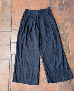 Farm Rio 100% Linen Wide Leg Pants Womens Medium Black Palazzo - Picture 1 of 16