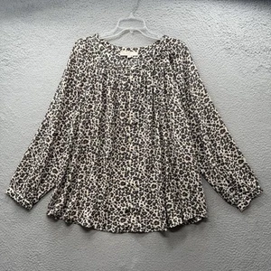 LOFT Women’s Plus 20 Leopard Animal Print Long Sleeve Button Up Boho Top Blouse - Picture 1 of 11