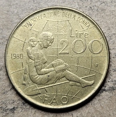 Italy Commemorative 200 Lire Coin 1980 - KM# 107 - International Women's Year - Image 1 of 2