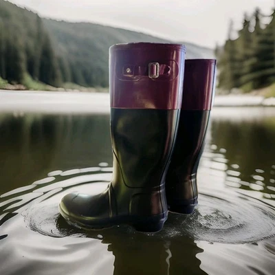 Hunter Women's Black Purple Rain BOOTS Original Color Block Tall 8M/9F  EUC - Image 1 of 4