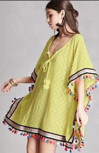 Valzera Womens Swim Cover Up OS Yellow Lace Colorful Tassel Beach Resortwear - Picture 1 of 18