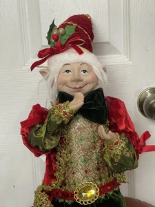 Robert Stanley Navidad Elfo Posable Muñeca Estante Cuidador 28" Verde Oro Campanas Se sienta - Imagen 1 de 8
