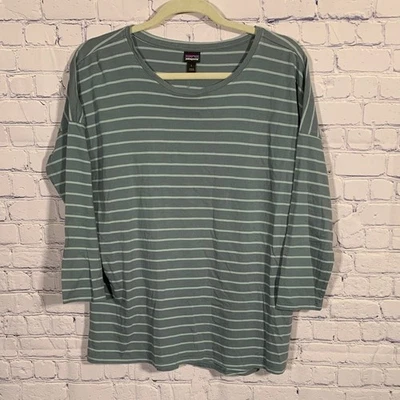 Blusa Patagonia Feminina Manga 3/4 Listrada Algodão Orgânico Verde Azul Tamanho G Solta - Imagem 1 de 4