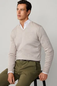 Maglione uomo HACKETT misto lana merino scollo a V pietra beige taglia SMALL nuovo - Foto 1 di 20