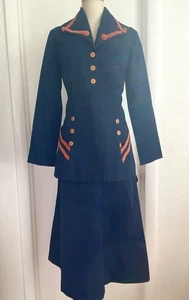 Set 2 pezzi giacca gonna donna 29" vita blu navy + tuta arancione mod anni 70 - Foto 1 di 8
