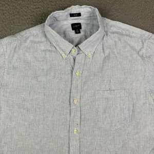 J. CREW Shirt Mens XL Blue Striped 100% Linen Button Down Short Sleeve H4802 - Picture 1 of 11