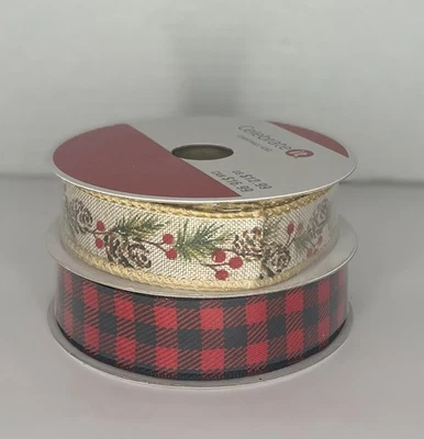 Red/Black, and tan ribbon with pinecones Christmas Ribbons Lot of 2 (L) - Image 1 of 3