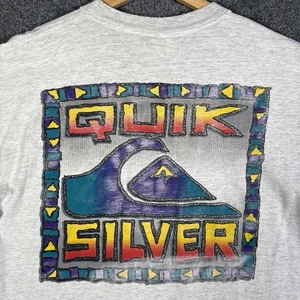 Vintage Quiksilver Shirt Mens XL Gray 90s Surf Skate RARE Neon Wave Mountain - Picture 1 of 7
