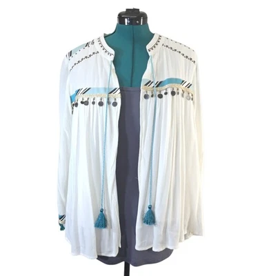 Blusa cárdigan Chicos para mujer talla 1 EE. UU. 8/10 blanca adornada frente abierto Foto 1 de 4