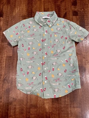 Janie and Jack Boys Sz 6 Button Shirt Camping Theme Tent Campfire Camp Summer - Image 1 of 4