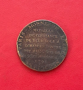 Monneron Frères Négocians à Paris, Médaille de confiance de 2 sols 1791. TB-/TB - Picture 1 of 5
