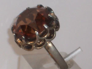 VINTAGE UNCAS STERLING SILVER CITRINE COLOR RING IN SCALLOPED SETTING SIZE 6.75 - Picture 1 of 4