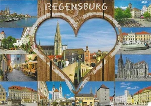 Germany Chrome Postcard Regensburg Heart with Multi Views - Picture 1 of 2