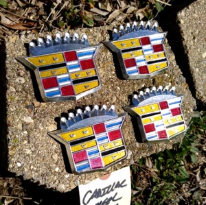 Set of 4 - OEM Cadillac Deville Wire Wheel Hubcap Cover Crests Emblems EC- - Picture 1 of 13