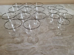 Silver Rim Crystal Wine Water Sherbert Cocktail Glasses - Picture 1 of 8