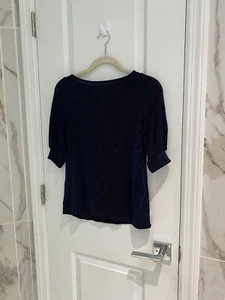 Blusa Top H&M Para Mujer Azul Tejida Brillo Semi Transparente Manga 3/4 Talla XS ¡NUEVA CON ETIQUETAS! - Imagen 1 de 10