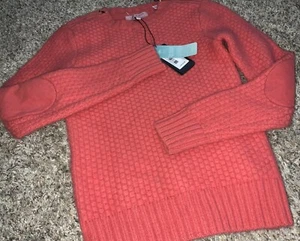Ted Baker Sweater Womens 0 US XS Coral Elbow Patch Cashmere/Wool Blend Thick NEW - Picture 1 of 21