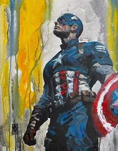 Arte de pared sobre lienzo pintura cómic retrato Capitán América original Impasto 20" - Imagen 1 de 2