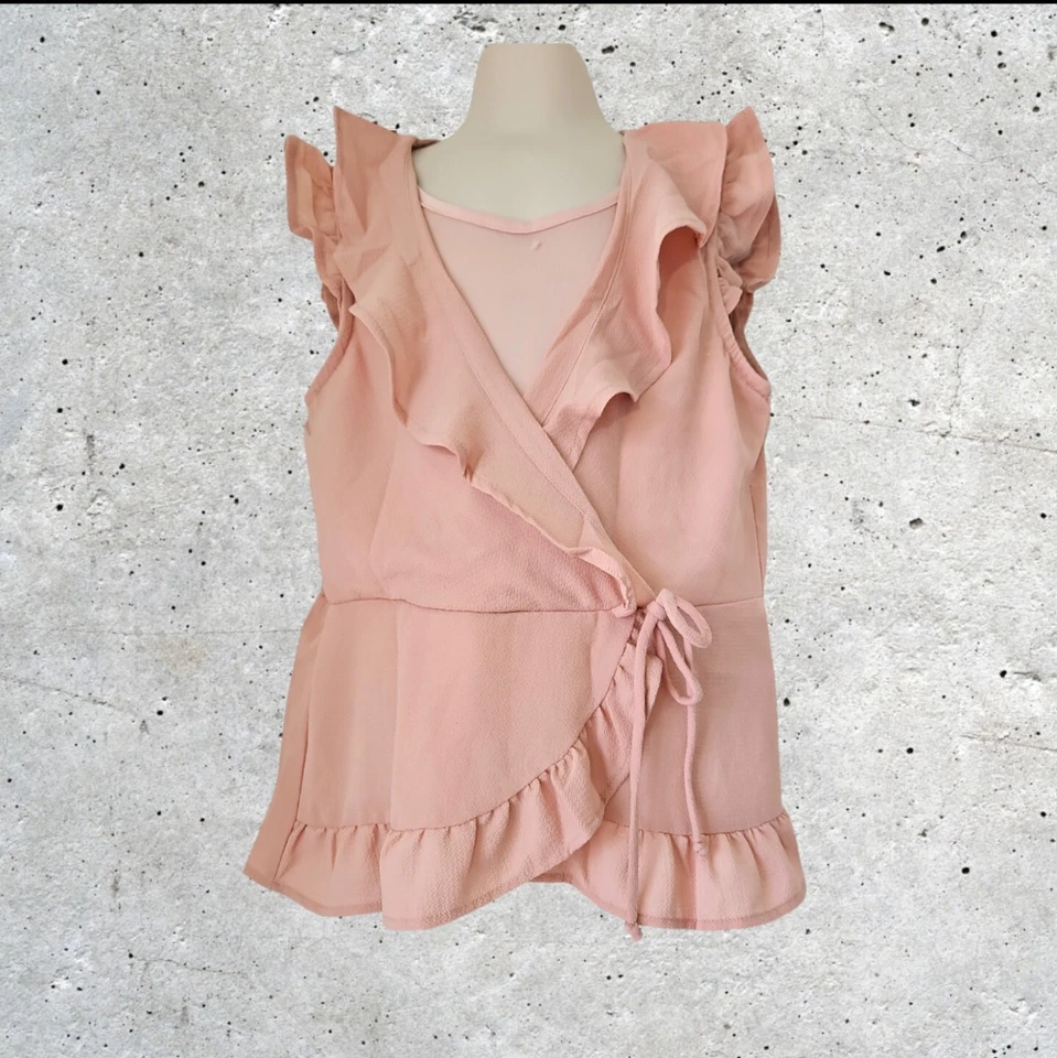 Blusa Top Monteau Niñas Manga Corta Volantes Imitación Envoltura Salmón Talla 10 Foto 1 de 4