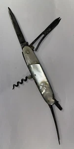 SALE Antique Cattaraugus Cutlery Co Mother Pearl 3 1/4" Knife Scissors CorkScrew - Picture 1 of 11