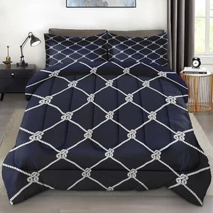 Comforter Set Full Size, Nautical Navy Blue Fishing Soft 3 Pcs Bedding for Ki... - Picture 1 of 7