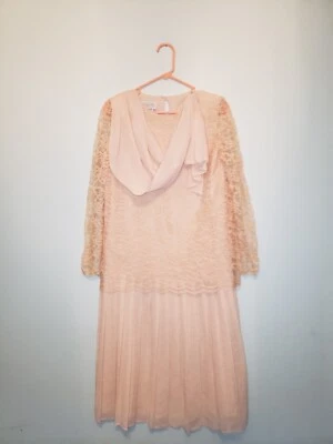 VTG Leslie Fay Womens Petites Sz 10P Dress Mother Of The Bride Pink Floral Lace  - Image 1 of 4