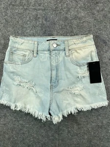 Neu mit Etikett Material Girl Shorts Junior 5 blaue Jeans Denim abgeschnitten Schmetterling abgenutzt - Bild 1 von 11