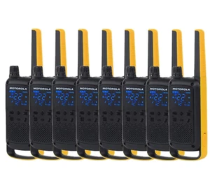 Motorola T470 Two Way Radio 8-Pack Walkie Talkies Black/Yellow License Free - Picture 1 of 5