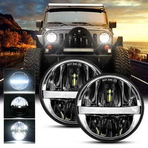 Pair 7'' Inch Round DRL LED Headlights Sealed Beam For Jeep Wrangler JK LJ TJ CJ - Picture 1 of 12