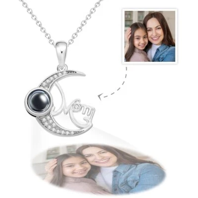 Custom Photo Projection Moon Pendant Necklace For Mom - Image 1 of 3