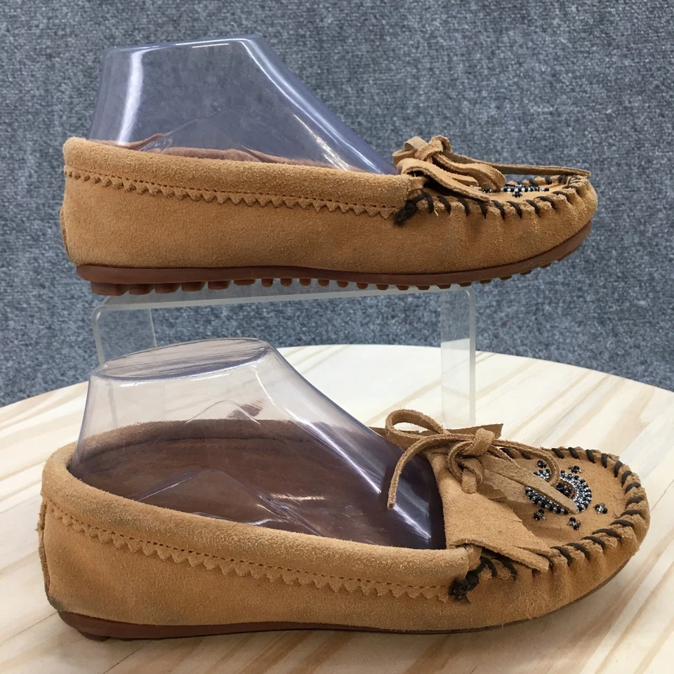 Minnetonka Zapatos Mujer 7.5 Kilty Mocasín Planos Marrón Gamuza Informal Puntera Sin usar, en caja Foto 1 de 4