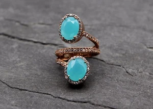 925 Sterling Silber Damen Ring Statement Silberring Synth Aquamarin Zirkonia NEU - Bild 1 von 4