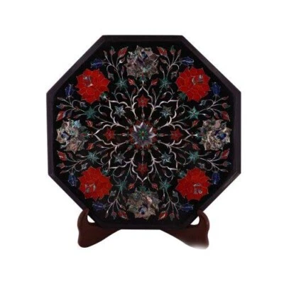 12" Marble side end Table Top Pietra Dura Floral Inlay art Handicraft Work decor - Image 1 of 4