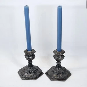 WB MFG Silver Plate Candle Holders Pair 5.5" 1922 Antique VTG Weidlich Brothers - Picture 1 of 11