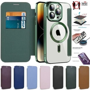 For iPhone 16e 16 15 14 13 12 11 Pro Max MagSafe Flip Leather Case Wallet Cover - Picture 1 of 29