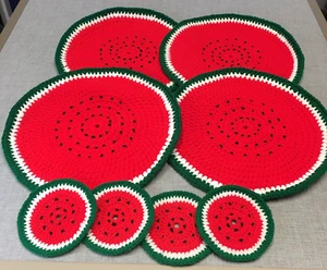 Set of 4 Hand crocheted Watermelon placemats & Coasters (8 pieces total) - Picture 1 of 6