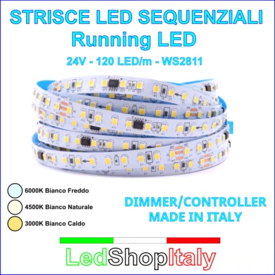 Led Sequenziali Strisce Led Digitali Running Led 24V 2835 120led/m 10W/m - Immagine 1 di 4