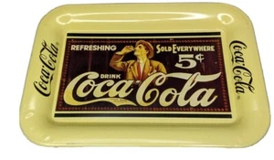 Vintage 1989 Coca Cola Metal Tip Tray Refreshing Sold Everywhere Yellow - Picture 1 of 2