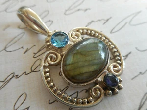 Sajen Sterling Silver Small Labradorite Amethyst Topaz Pendant 36L38 - Picture 1 of 9