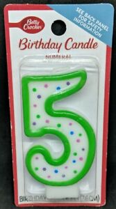 Betty Crocker Numeral Birthday Candle Age 5 White Green Polka Dot 3" New