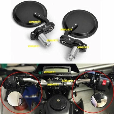 Black CNC Round Rearview Mirrors Set Custom 7/8" Handle Bar End Motorcycle USA - Image 1 of 4