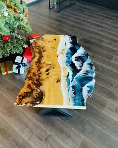 Ocean Blue Epoxy River Table ? Live Edge Walnut Wood Handmade - Picture 1 of 7