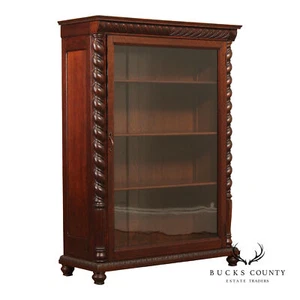 Antique Victorian Oak Barley Twist Bookcase - Picture 1 of 17