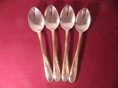 Set Of 4 GORHAM GOLDEN SWIRL Place Oval Soup Spoons 7" - Image 1 of 4