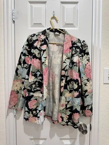 Vintage Floral Blazer Jacket Black Pastel Cotton – Lisa Gayle USA - Picture 1 of 10